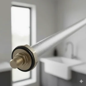 A new, clean sacrificial anode rod, essential for extending the life of your 10 gallon electric water heater.