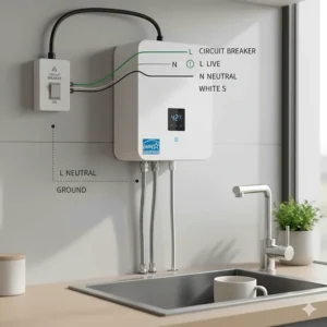 Simple wiring diagram for installing a small electric water heater safely.