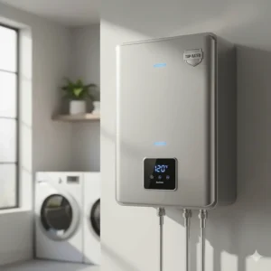 An illustration of a modern, top-rated water heater model that represents a good water heater brand.