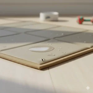 Waterproof and chew-resistant covering on a durable warming pad, essential for easy cleaning around newborn puppies.