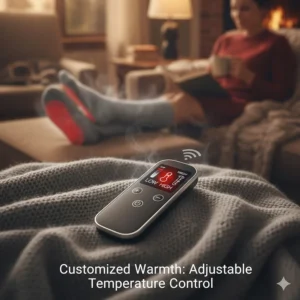 Display panel showing the adjustable temperature settings on the heated socks for customized warmth.