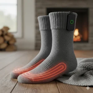 A close-up view of the best heated socks for diabetes, highlighting the soft material and heating elements for improved circulation.