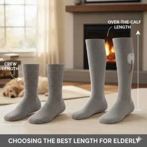 Choosing the best length of heated socks for elderly men and women: crew versus over-the-calf styles.