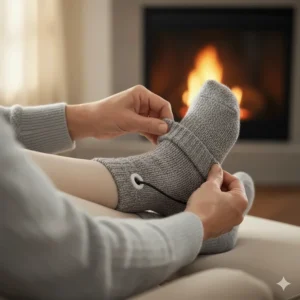 Easy-to-wear heated socks for elderly users, designed with a comfortable, non-restrictive fit.