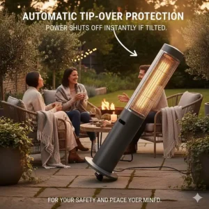 Safety feature: electric outdoor heater with automatic tip-over protection switch for peace of mind.