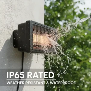 Durable, weather-resistant electric outdoor heater with an IP65 rating for full exposure.