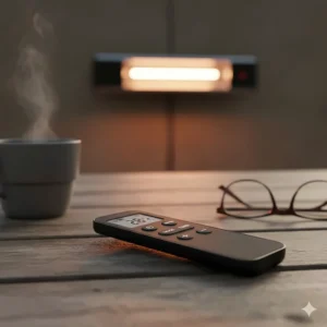 Remote control for easily adjusting the electric patio heater's multiple heat settings.