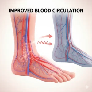 Graphic illustration of improved blood circulation in feet and toes, a key benefit of heated socks for seniors.