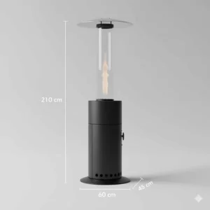 Diagram showing the dimensions and height of the efficient wood pellet patio heater.