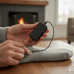 Compact rechargeable battery pack powering the best heated socks for the elderly, offering long-lasting warmth.