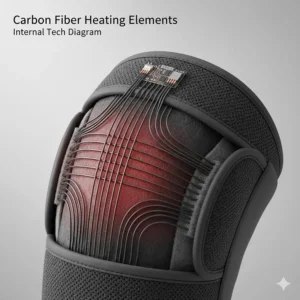 Close-up illustration of the internal carbon fiber heating wires inside a knee wrap.