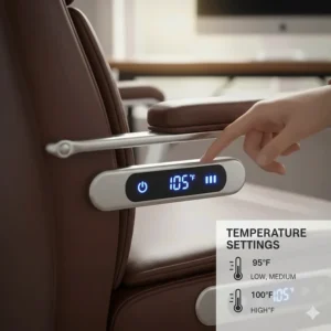 Infographic displaying the multiple low, medium, and high temperature settings available on the electric heated chair.
