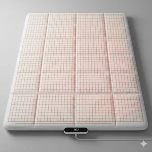 A top-down view illustration showing the uniform distribution of thin heating wires for consistent warmth across the bed.
