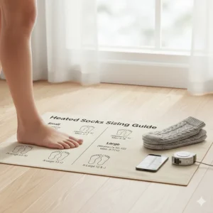 A chart or graphic detailing the proper sizing and fit guide for electric heated socks, ensuring maximum comfort and effective heat coverage for arthritic feet.