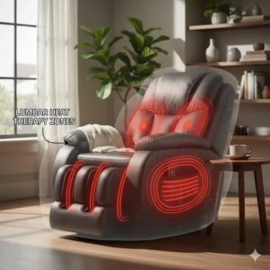 Diagram showing the specific lumbar heat therapy zones in the recliner massage heat chair, providing soothing warmth to the lower back.
