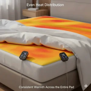 Thermal graphic showing the uniform heat distribution across the surface of a Bedsure heated mattress pad.