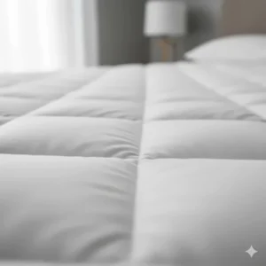 Detailed view of the soft quilted polyester fabric and stitching of a Biddeford electric mattress pad.