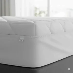 Close-up of the elasticized deep pocket skirt that secures the waterproof heated pad to thick mattresses.