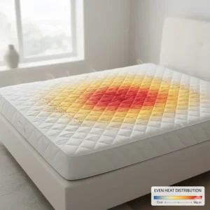 Heat map showing consistent warmth across the entire surface of a heated full mattress pad.