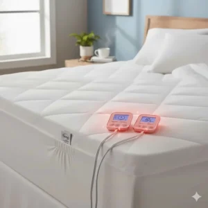 A digital display icon showing the 10-hour automatic shut-off feature on a Serta mattress pad for safety.
