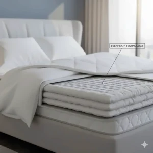 Diagram of the quilted fabric layers and internal heating wires of a Sunbeam heated mattress pad.