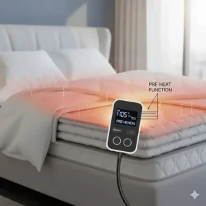 Icon illustrating the pre-heat function warming up a king mattress before bedtime.