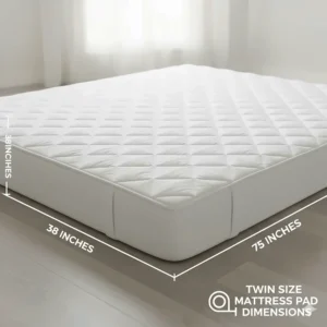 Illustration showing the standard 38 by 75 inch dimensions of a twin size heated mattress pad for a perfect fit.