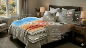 Photorealistic graphic of the automatic 4-hour shut-off safety timer feature on a heated mattress pad.