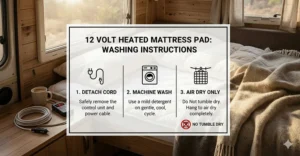 Icon showing the detachable cord feature for machine washing a 12 volt heated mattress pad safely.
