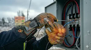 Reinforced leather palms on heated work gloves designed to withstand the rigors of commercial electrical installations.