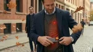 A woman comfortably working from home wearing an ultra thin heated vest over a casual long-sleeve shirt.