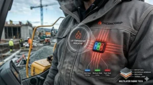 Illustration of the LED power button showing low, medium, and high heat settings for winter work.