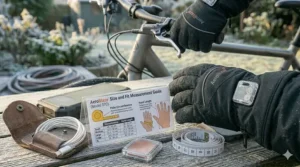 A clear sizing chart and hand measurement guide to help commuters find the perfect fit for their USB heated gloves.