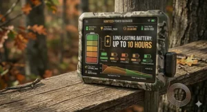Graphic showing the 10-hour battery life levels for heated socks during an all-day tree stand hunt.