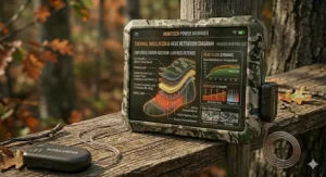 Infographic demonstrating how heated socks trap warmth while hunting in sub-zero temperatures.