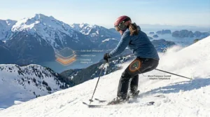 Woman active on the slopes wearing breathable, moisture-wicking heated ski pants.