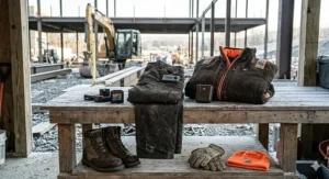 Essential outdoor winter construction gear featuring comfortable heated work pants.
