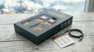 Premium gift box packaging for kids heated ski socks.