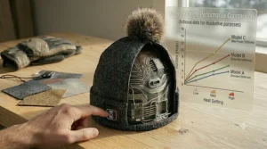 A graph showing the expected runtime performance on different heat settings to help buyers compare heated beanie models.