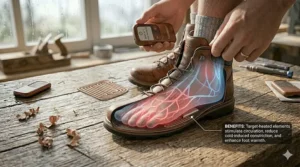 Graphic showing improved circulation from using rechargeable heated insoles.