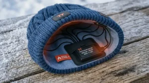 Close-up of the heating element and battery pocket inside the best heated beanie.