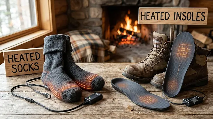 A side-by-side comparison of heated socks and heated insoles to help you choose the best winter footwear gear for warmth.