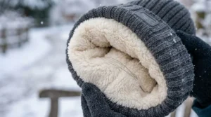 High-quality, soft inner fleece lining of a heated beanie, highlighting comfort for sensitive skin.