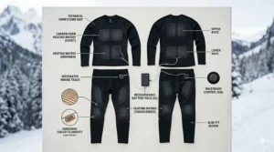 Flat lay view showing the ergonomic, slim-fit design of the thermal underwear set.