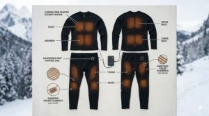 Diagram showing placement of carbon fiber heating elements in the thermal set.