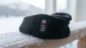 Illustration of adjustable temperature settings on a smart heated beanie controller