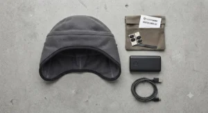 Complete heated hard hat liner kit including the thermal liner, rechargeable battery pack, and USB charging cable.