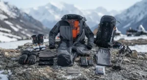 A complete set of winter gear featuring a premium heated suit for extreme cold and thermal accessories.