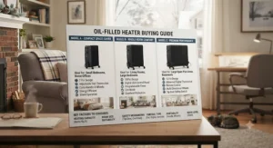 Comparison graphic outlining key factors to choose the best oil filled heater for your home heating needs.