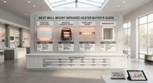 A comprehensive product comparison display showcasing different styles of the best wall mount infrared heater available on the market.